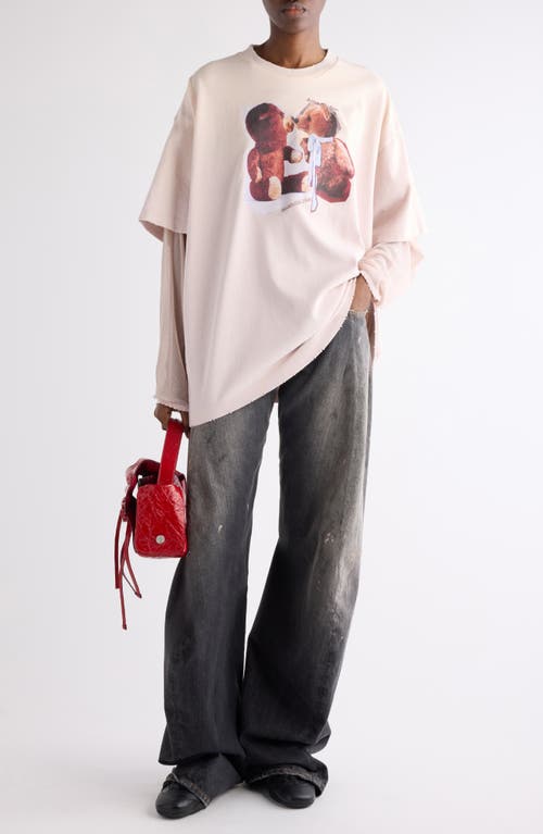 Acne Studios Pink Violet Layered T-shirt With Print In Pink