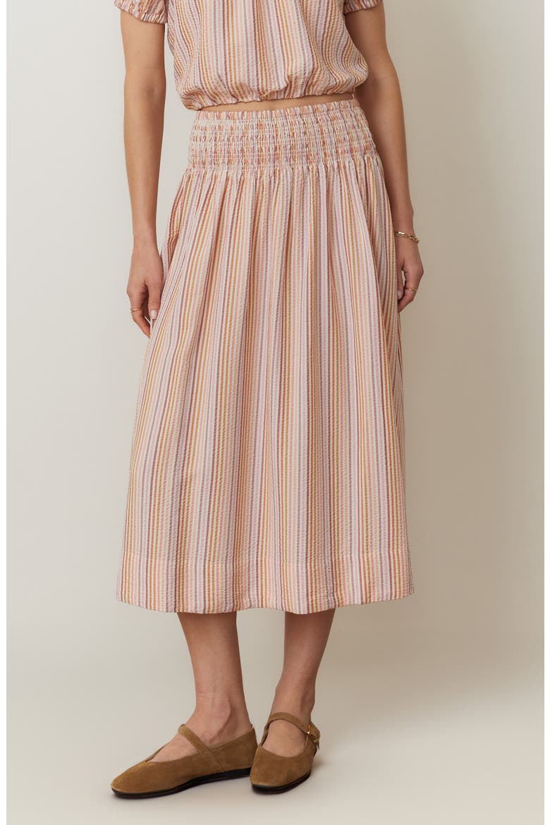 Bea Seersucker Midi Skirt, Main, color, SUNSET STRIPE