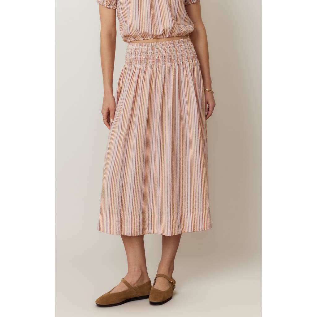 Shop Marine Layer Bea Seersucker Midi Skirt In Sunset Stripe