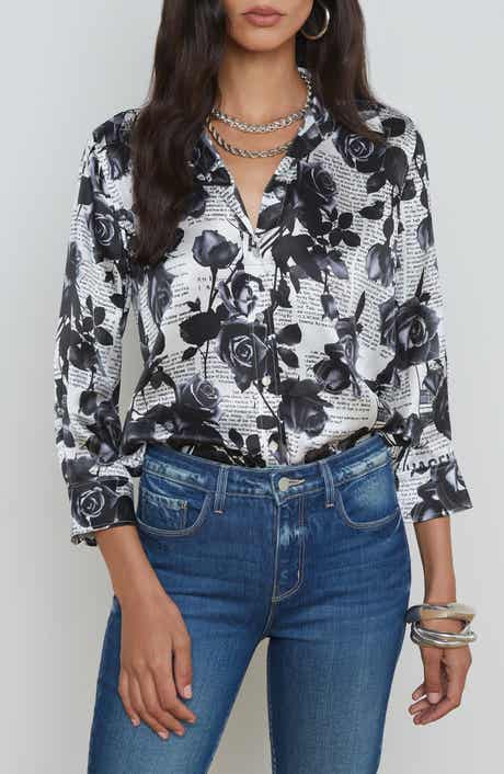 L'AGENCE Dani Floral Silk Charmeuse Blouse