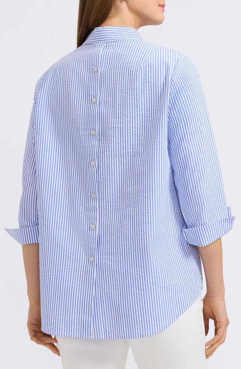 Foxcroft Therese Stripe Button Back Cotton Seersucker Popover Shirt, Alternate, color, 