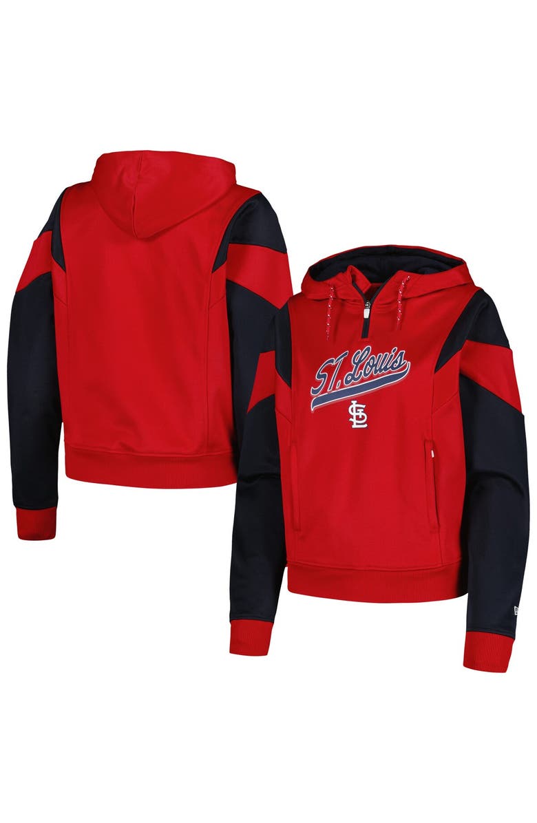 New Era Women's New Era Red St. Louis Cardinals Color Block Fleece Quarter-Zip Hoodie, Main, color, Red