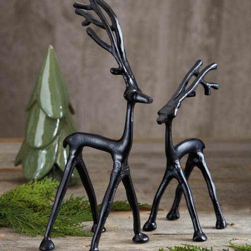 Tag Small Cast Aluminum Reindeer Statue For Holiday Decor In Black