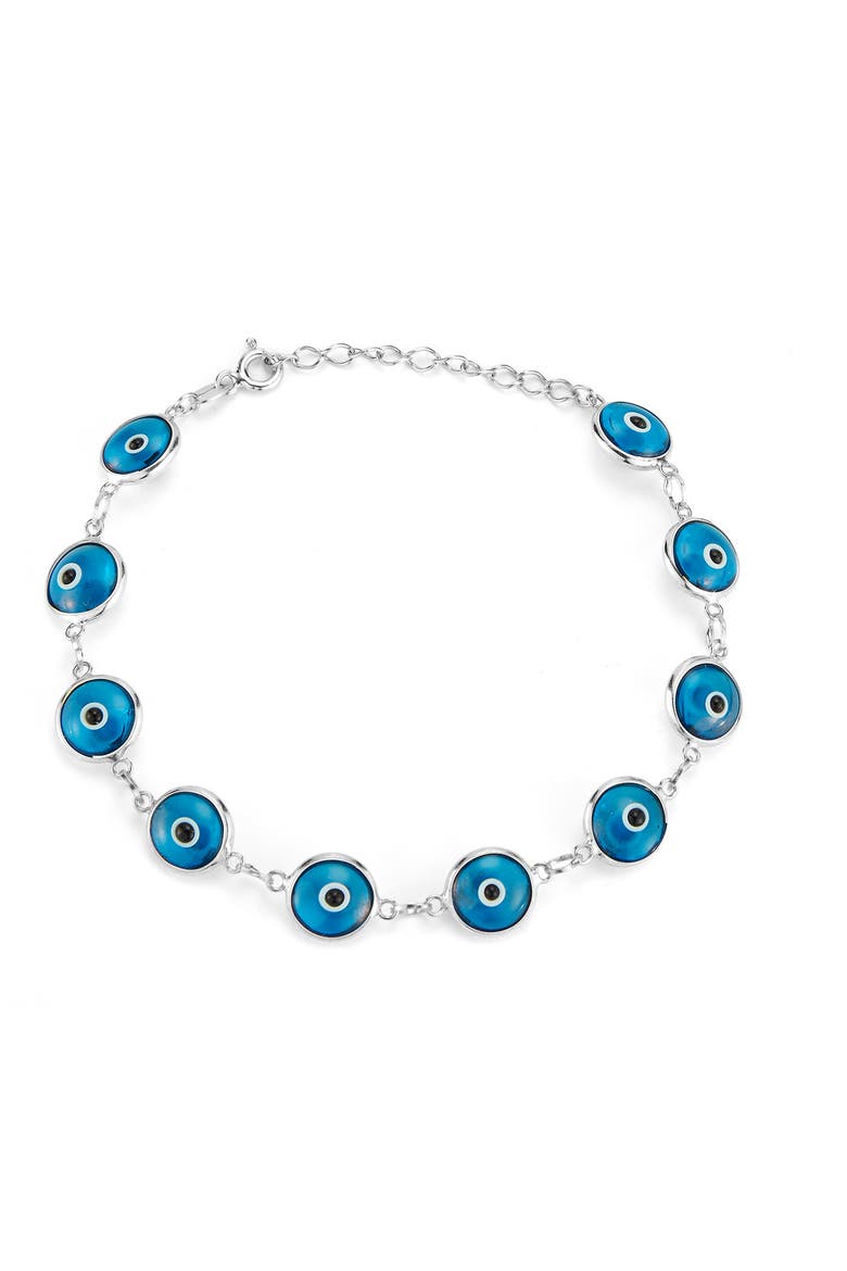 Sterling Silver Evil Eye Bracelet, Main, color, SILVER