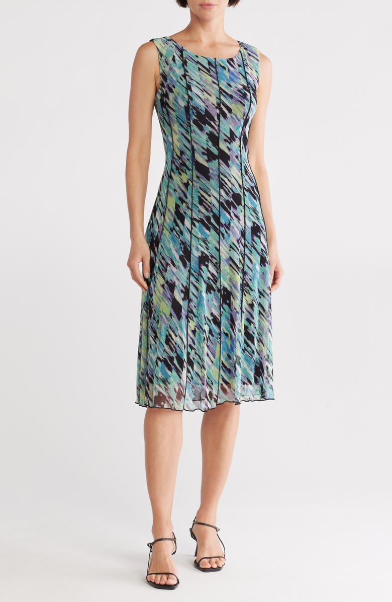 Connected Apparel Vertical Seam Mesh Midi Dress, Main, color,