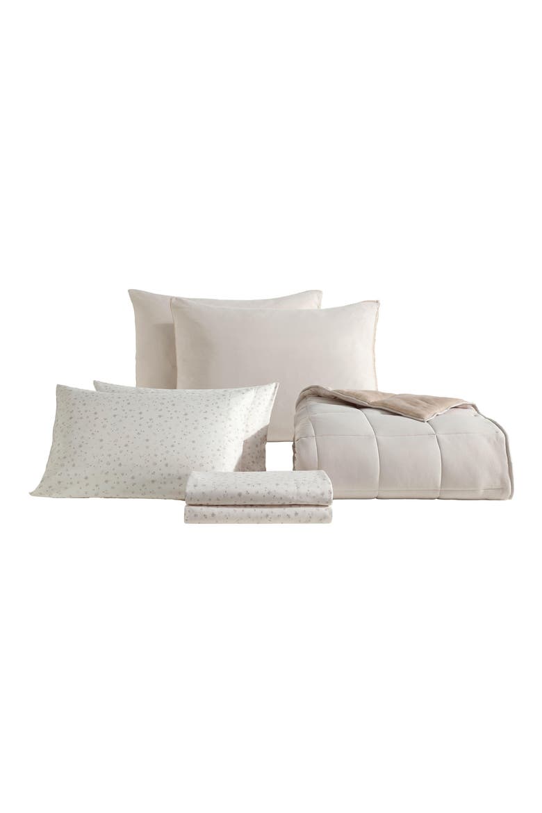 Reversible Plush Washed Microfiber Comforter Bedding Set, Alternate, color, MEDIUM BEIGE