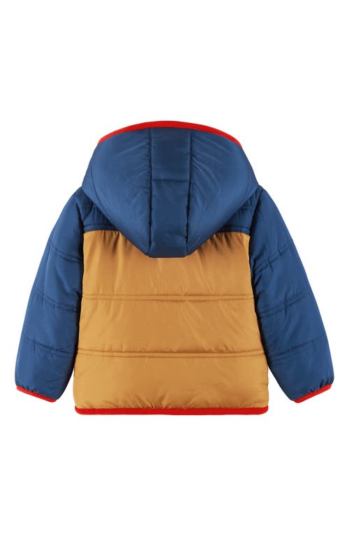 Andy & Evan Colorblock Faux Shearling Lined Hooded Puffer Jacket In Blue