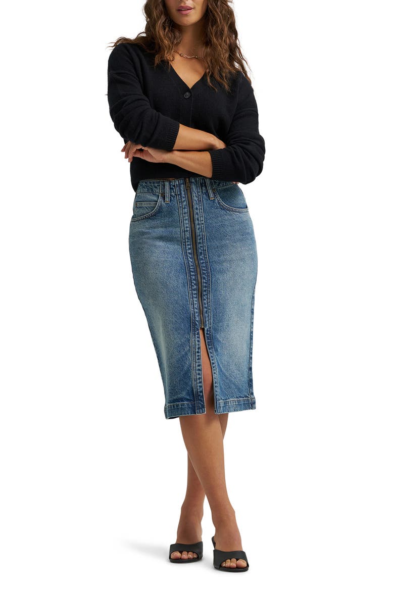 Zip Front Denim Skirt, Alternate, color, INDIGO CAST