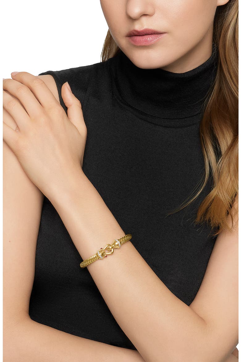 Buckle Cablespira® Bracelet in 18K Yellow Gold with Rubies and Diamonds, 7mm, Alternate, color, GOLD/ RUBY/ DIAMOND
