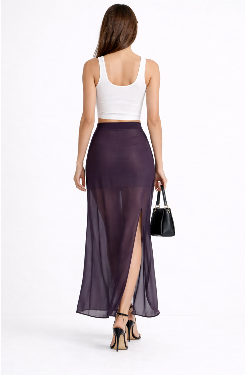LECHERY<sup>®</sup> Lustrous Sheer High-waisted Maxi Skirt With Side Slit, Alternate, color, Black