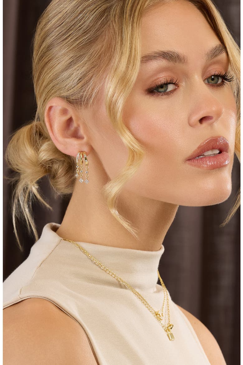 Modern Muse CZ Clover Charm Hoop Earrings, Alternate, color, GOLD