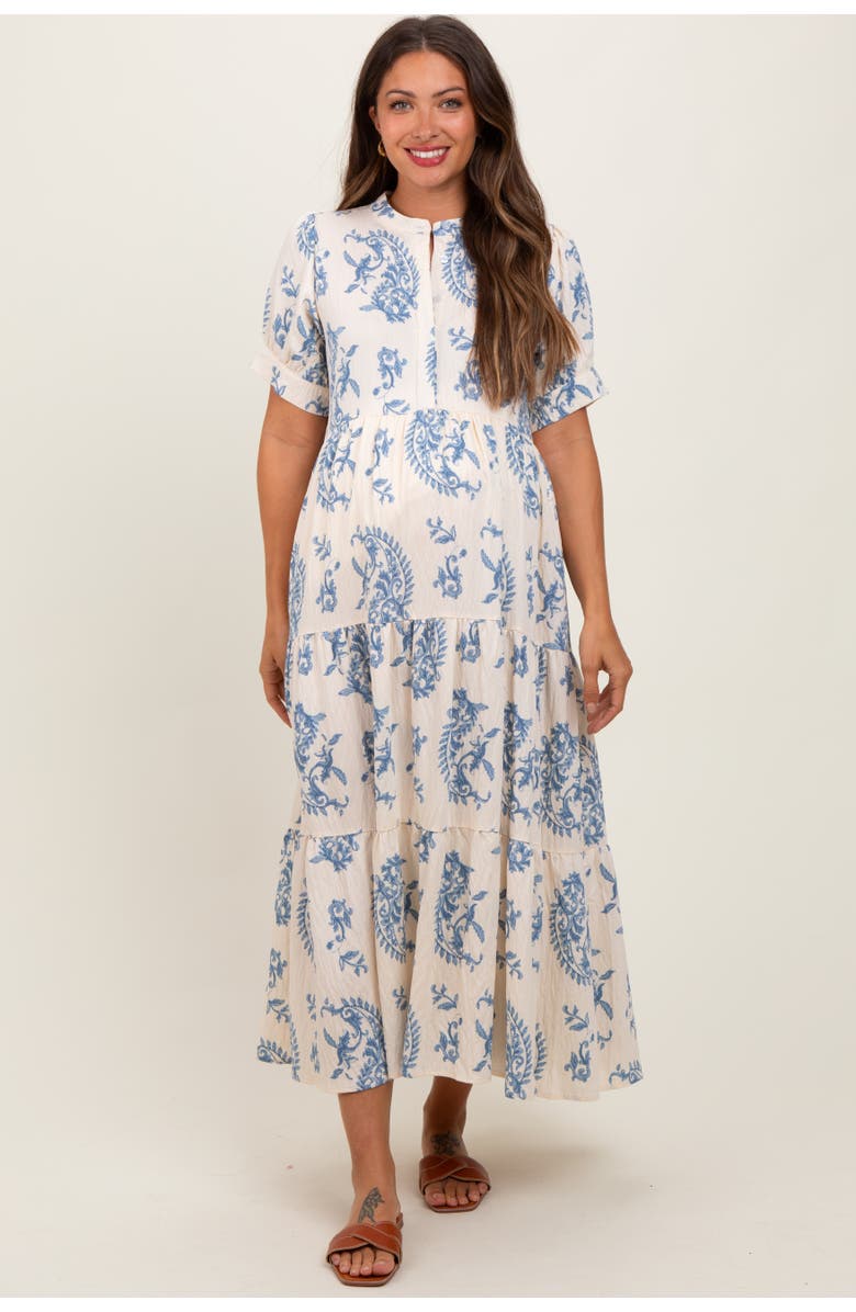 PinkBlush Paisley Button Up Tiered Maxi Dress, Main, color, Blue