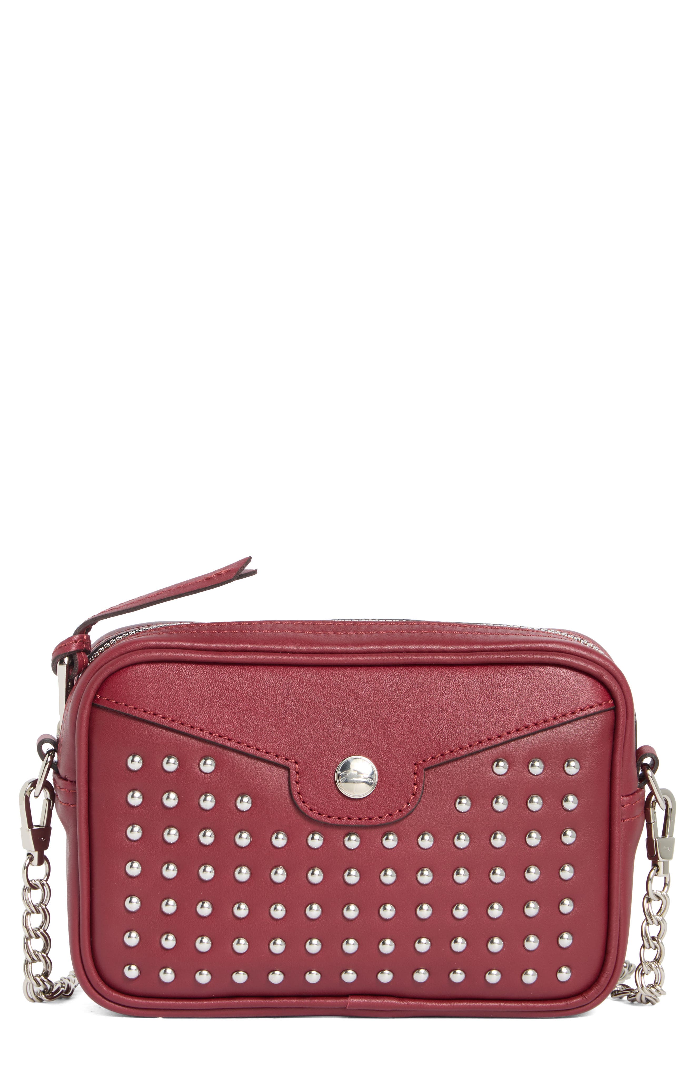 Longchamp Mademoiselle Studded Small Crossbody Belt Bag, Main, color, Burgundy