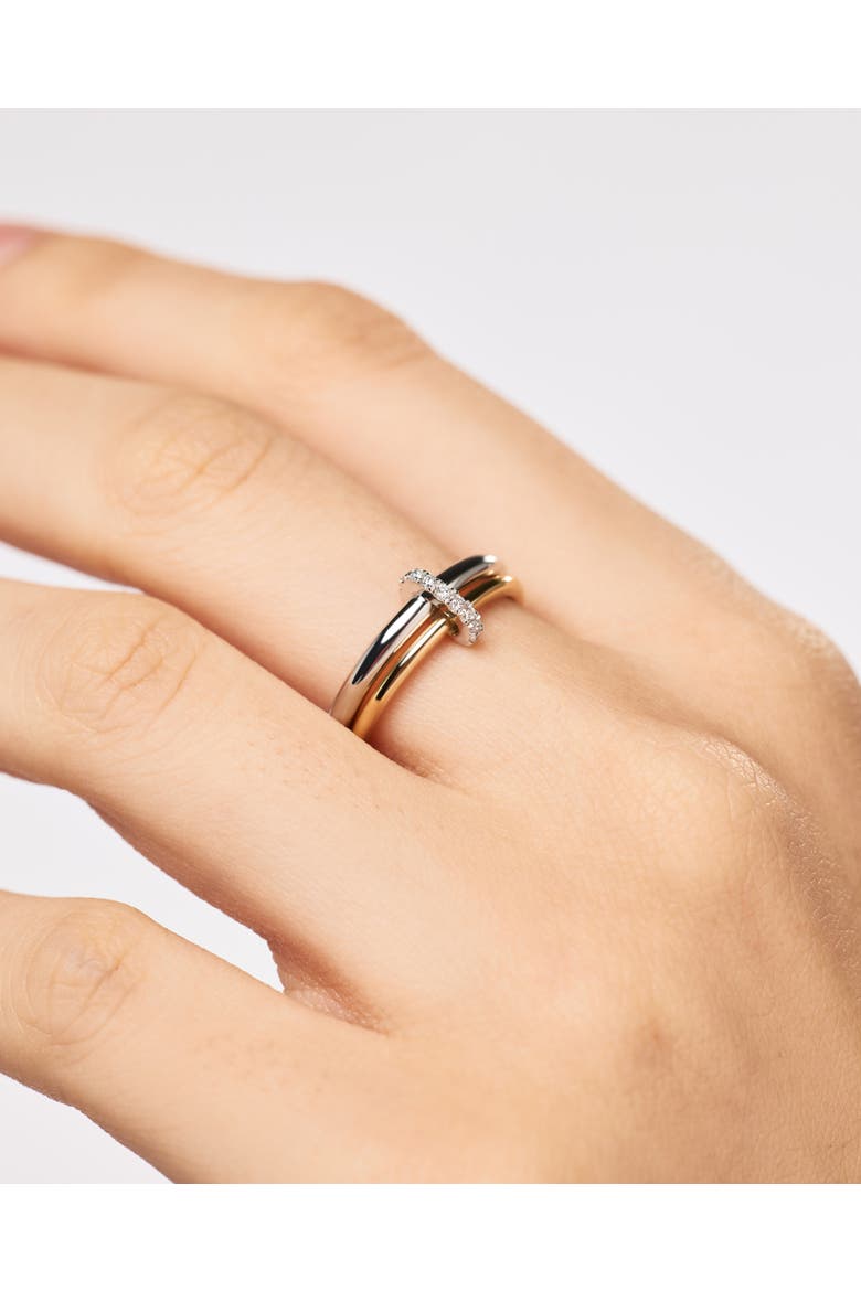 Solid Yellow Gold - Two Tone Diamond Link Ring, Alternate, color, Two-Tone