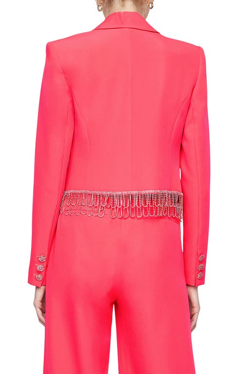 L Agence Jen Womens Crystal Fringe Cropped Open-front Blazer In Neon Coral