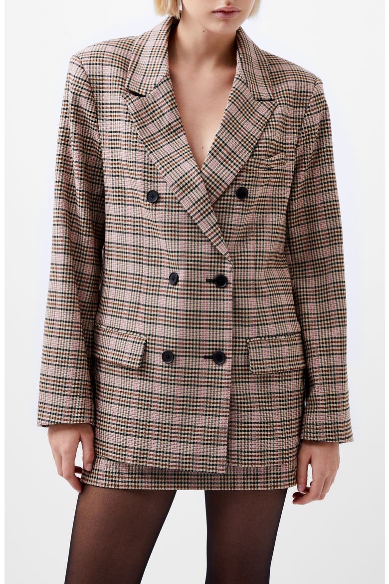 Gina Check Double Breasted Blazer, Main, color, PINK CHECK