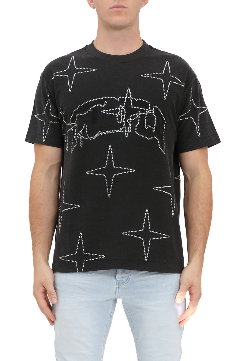 PURPLE BRAND Rhinestone Embellished Cotton Graphic T-Shirt, Main, color, Black