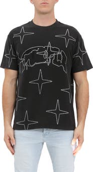 PURPLE BRAND Rhinestone Embellished Cotton Graphic T-Shirt