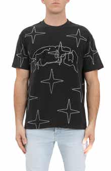 PURPLE BRAND Rhinestone Embellished Cotton Graphic T-Shirt