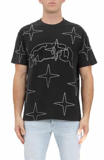PURPLE BRAND Rhinestone Embellished Cotton Graphic T-Shirt