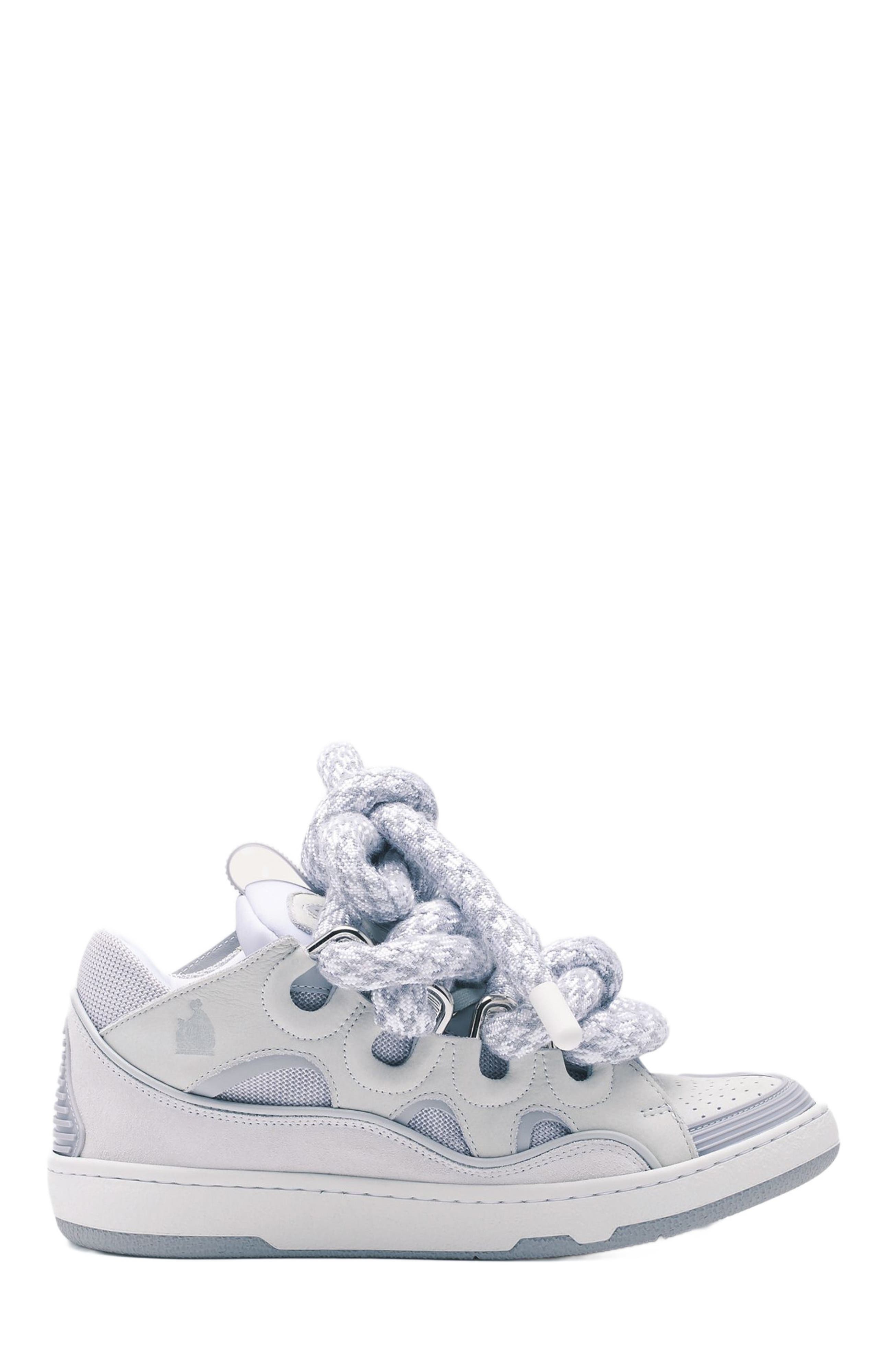 Lanvin CURB SNEAKERS IN LEATHER WITH SNAKE LACES, Main, color, White