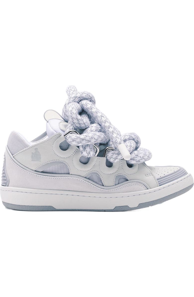 Lanvin CURB SNEAKERS IN LEATHER WITH SNAKE LACES, Main, color, White