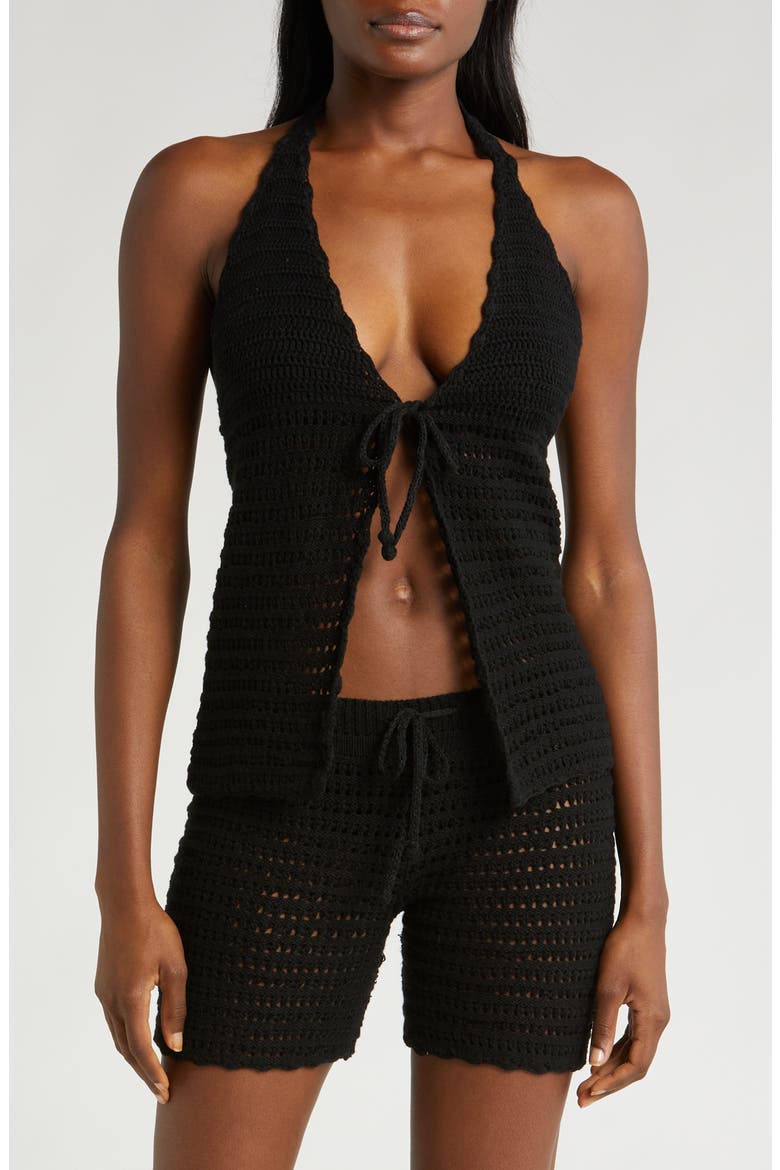 Nora Black Knit Cover-Up Top, Main, color, BLACK