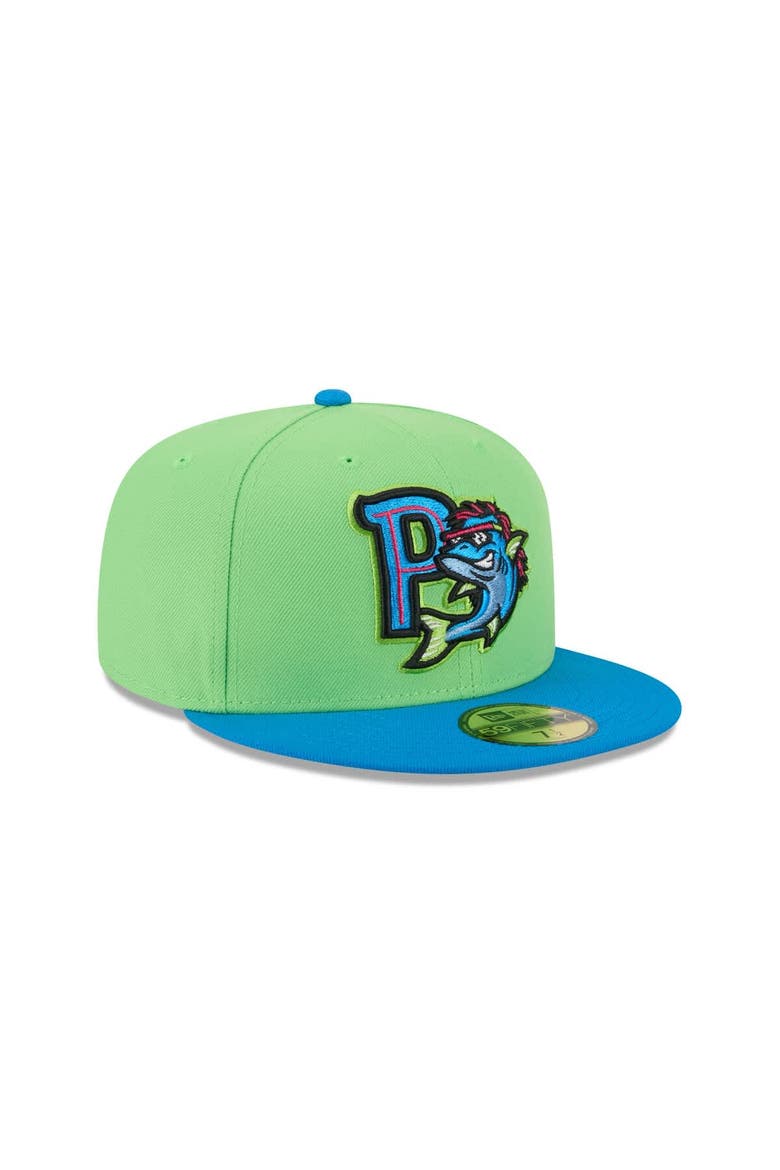 Men's New Era  Neon Green Pensacola Blue Wahoos Theme Nights 59FIFTY Fitted Hat, Alternate, color, Neon Green