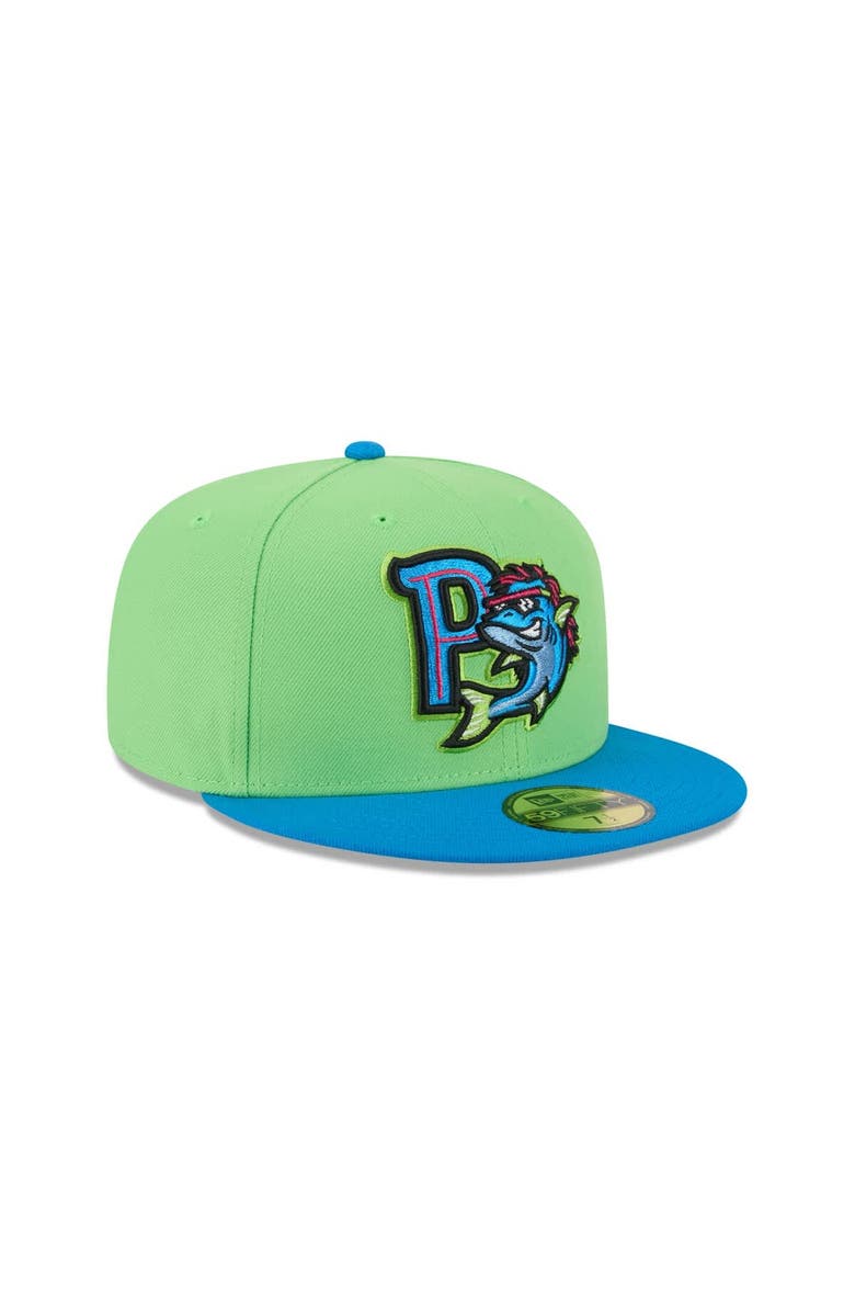 New Era Men's New Era Neon Green Pensacola Blue Wahoos Theme Nights 59FIFTY Fitted Hat, Alternate, color, Neon Green