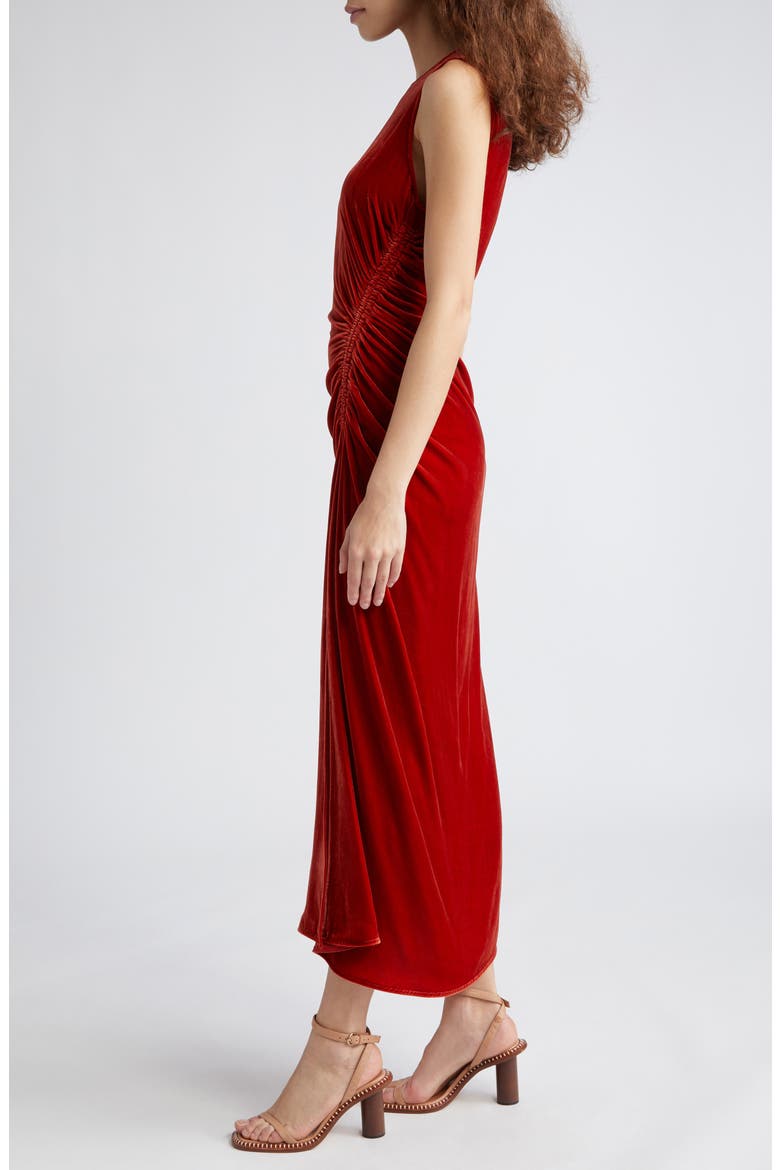 Cornelia Side Ruched Velvet Gown, Alternate, color, CARNELIAN