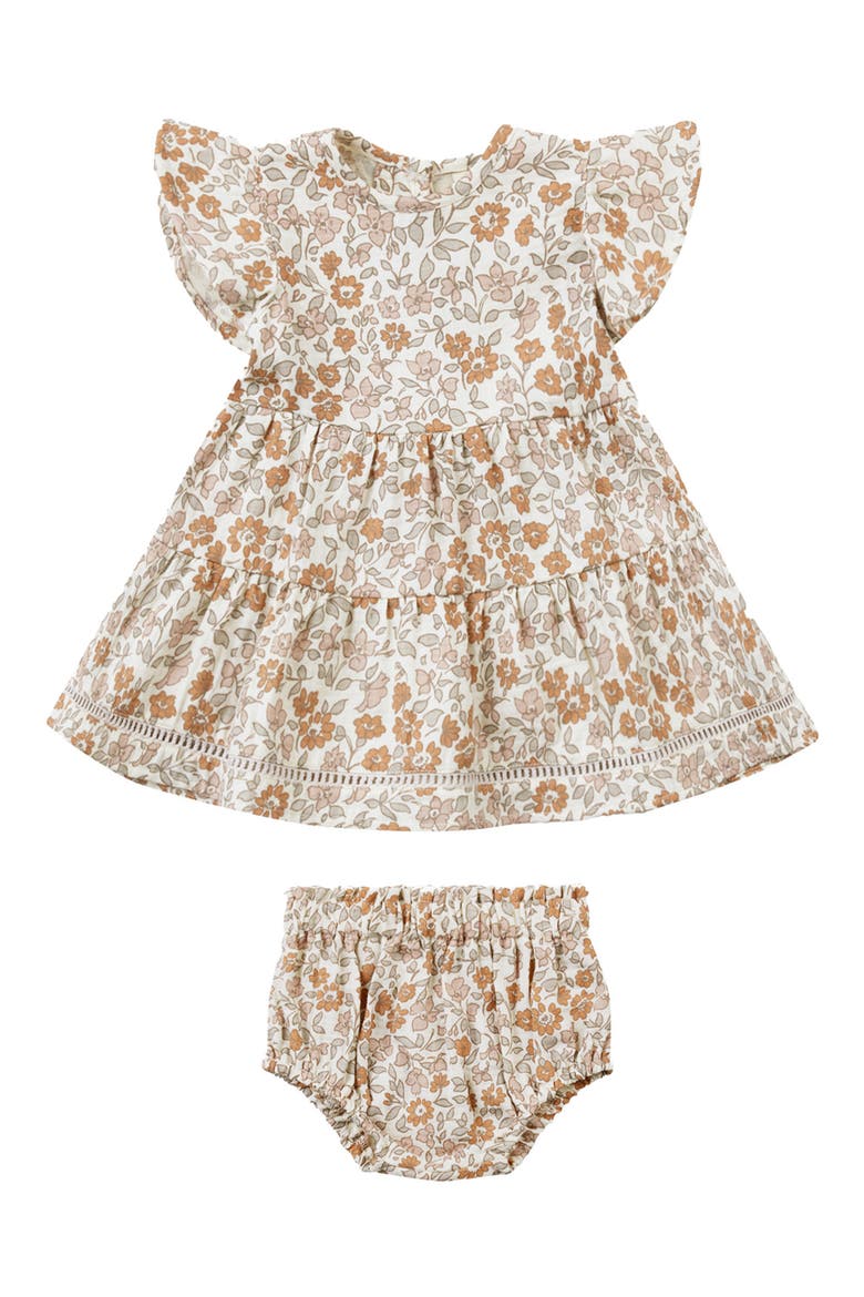Lily Floral Flutter Sleeve Organic Cotton Dress & Bloomers, Main, color, GARDEN
