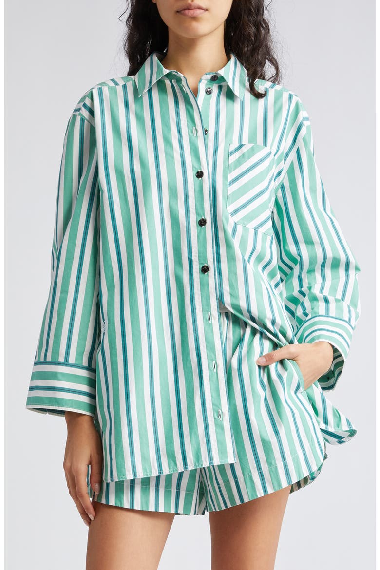 Stripe Organic Cotton Button-Up Shirt, Main, color, CREME DE MENTHE