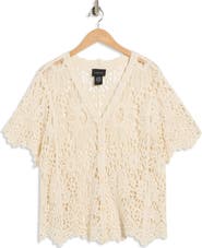 Forgotten Grace Crochet Short Sleeve Button-Up Top