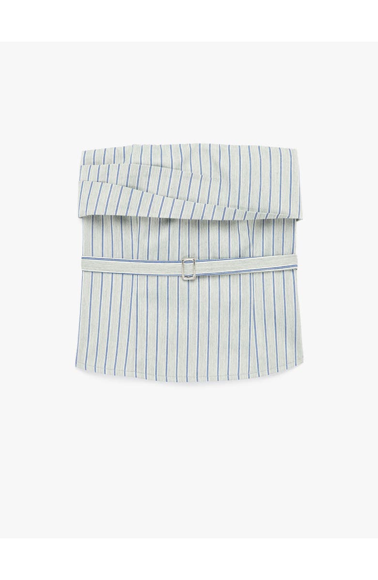 Koton Striped Strapless Belted Top, Alternate, color, Grey Stripe