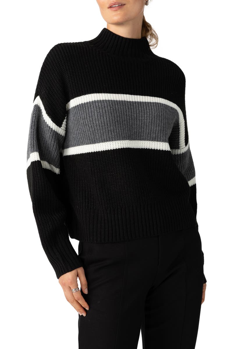 Sanctuary Mock Neck Stripe Sweater, Main, color, 