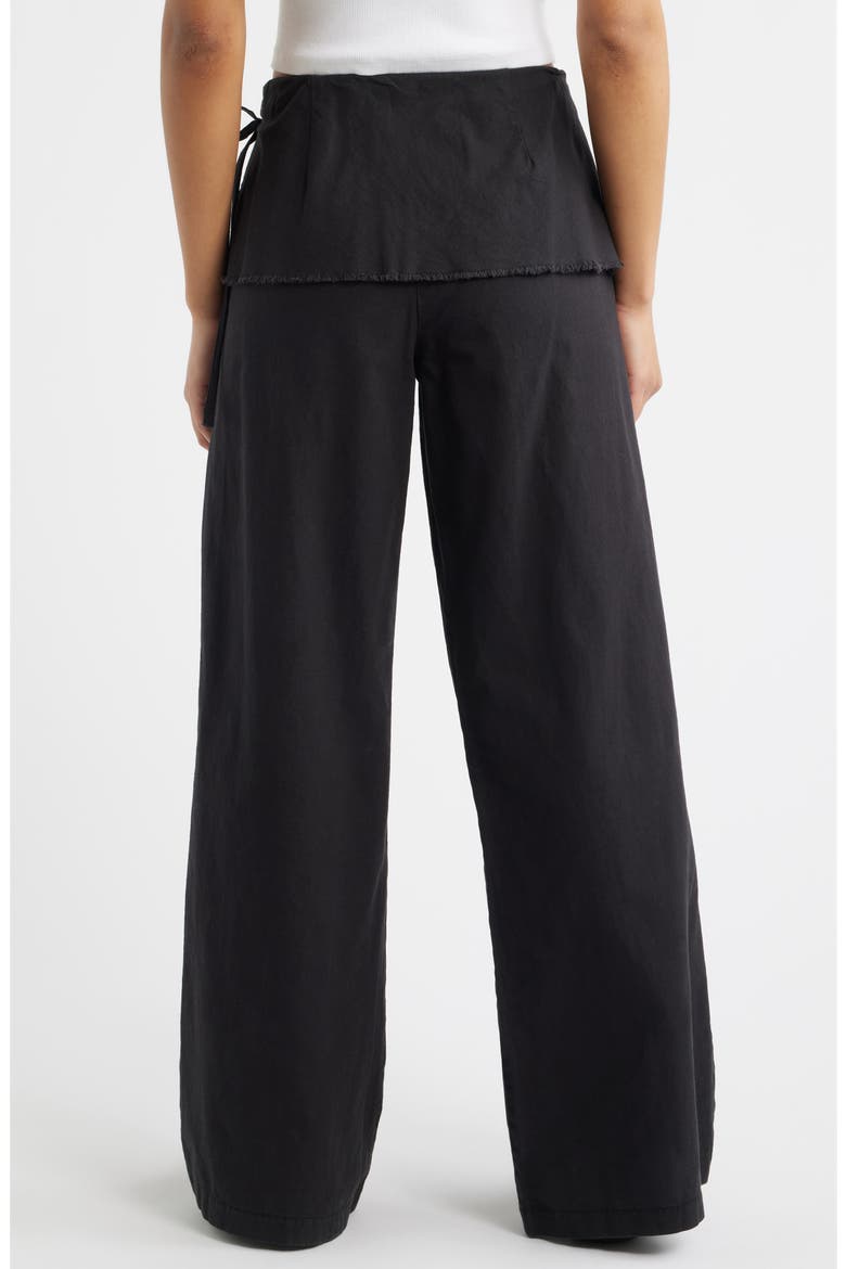 Skirted Cotton & Linen Flare Leg Pants, Alternate, color, BLACK