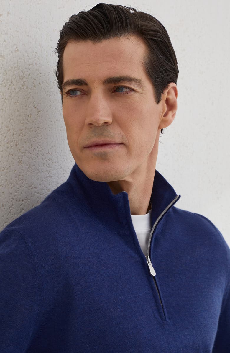 Brunello Cucinelli Lightweight sweater with zip, Alternate, color, Sapphire