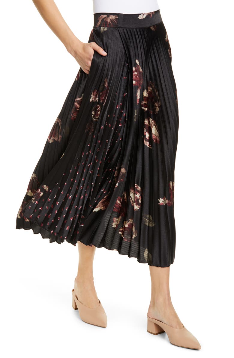 Vince Mixed Tulip Print Pleated Midi Skirt, Alternate, color,
