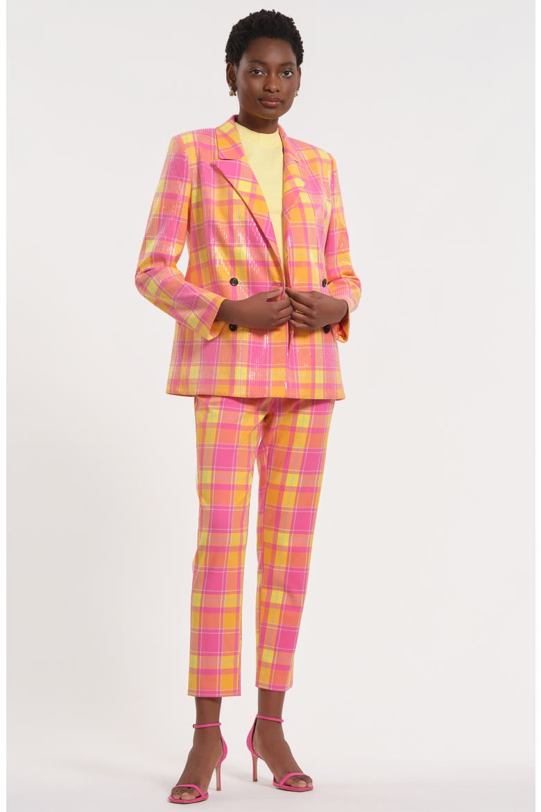 Plaid Slim Fit Ankle Pants, Alternate, color, PINK MULTI