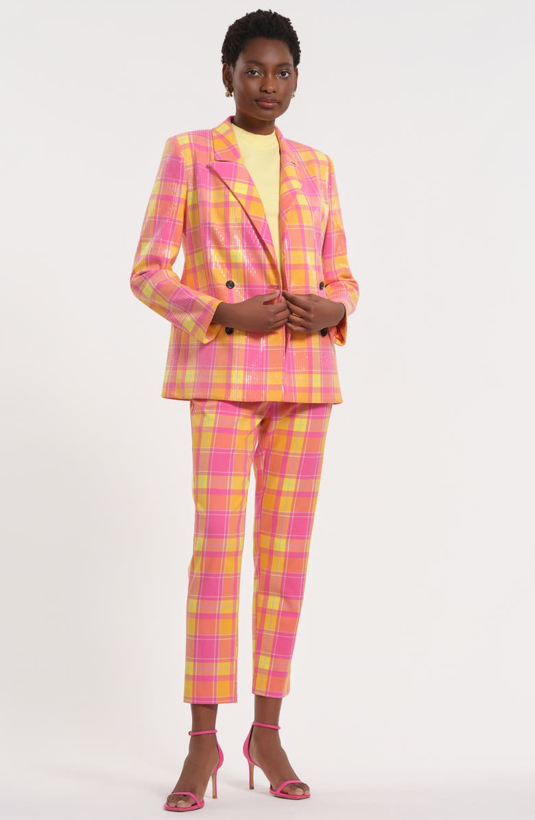 Isaac Mizrahi New York Plaid Slim Fit Ankle Pants, Alternate, color, 