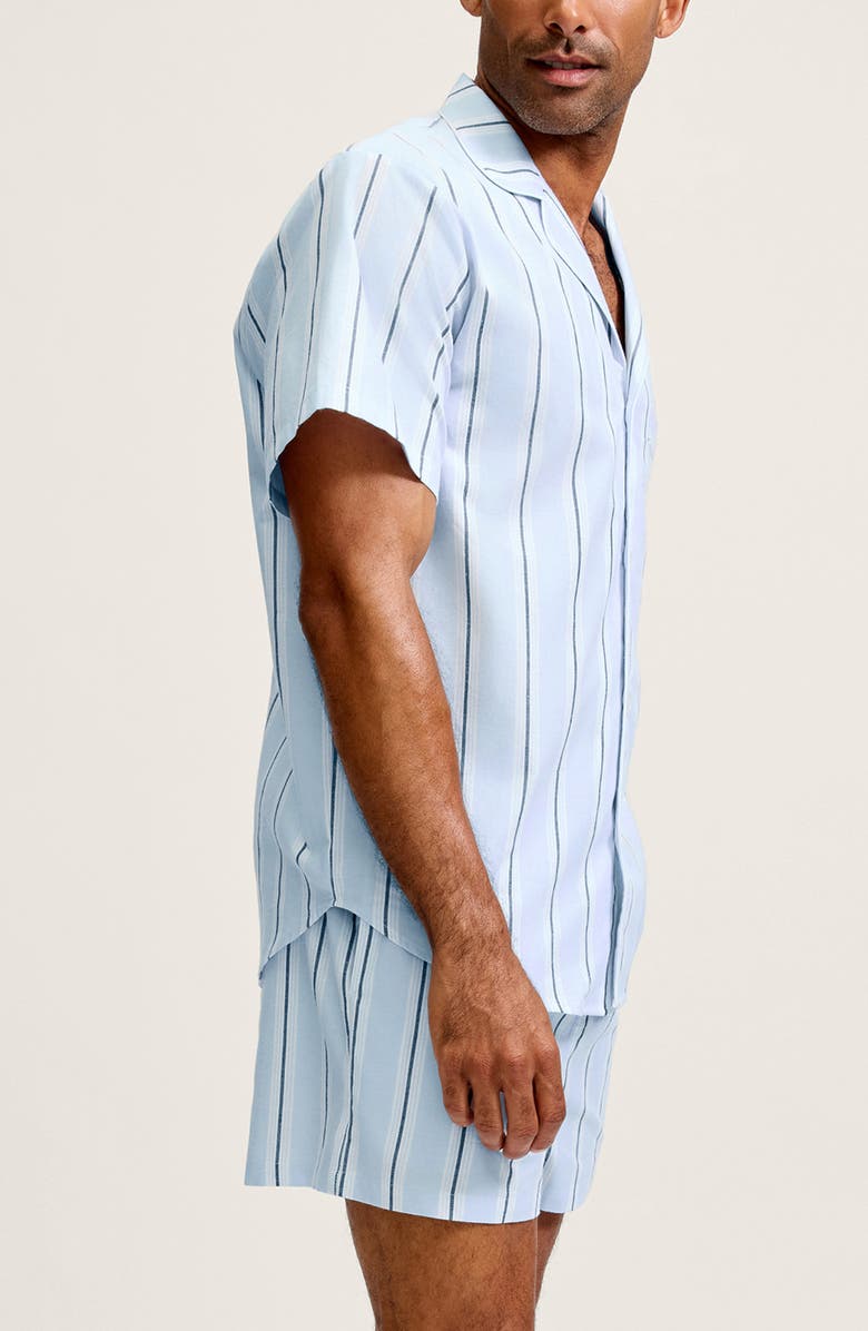 Petite Plume Classic Stripe Cotton Twill Short Pajamas, Alternate, color, Blue