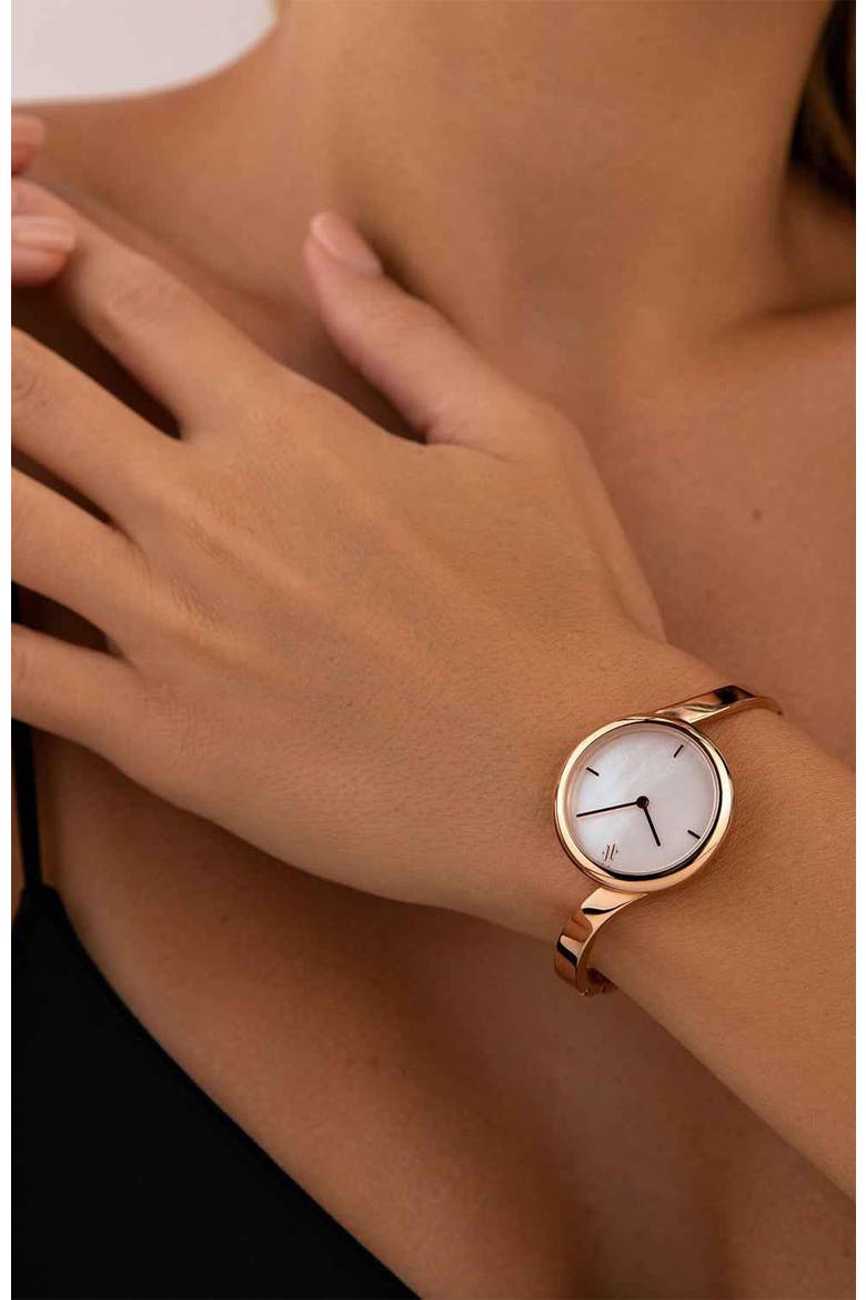 Claire Gemstone Watch, Alternate, color, White Pearl-Rose Gold