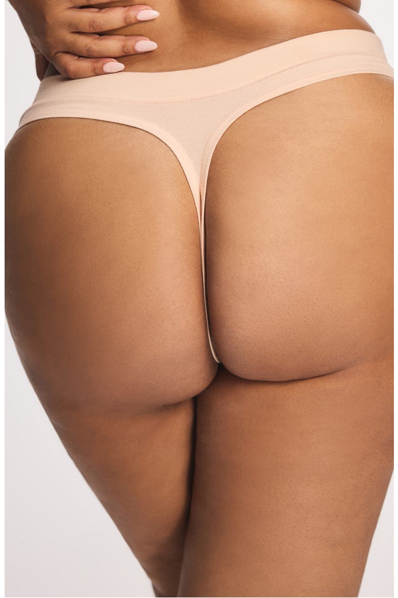 Stretch Cotton Essentials Thong, Alternate, color, HONEY NUDE
