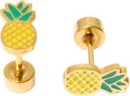 Pip Pop Girls' Pineapple Flatback Stud Hypoallergenic Earrings