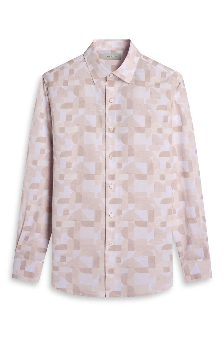Julian Shaped Fit Abstract Geometric Print Cotton & Linen Button-Up Shirt, Alternate, color, DESERT