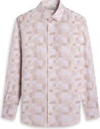 Bugatchi Julian Shaped Fit Abstract Geometric Print Cotton & Linen Button-Up Shirt