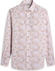 Bugatchi Julian Shaped Fit Abstract Geometric Print Cotton & Linen Button-Up Shirt