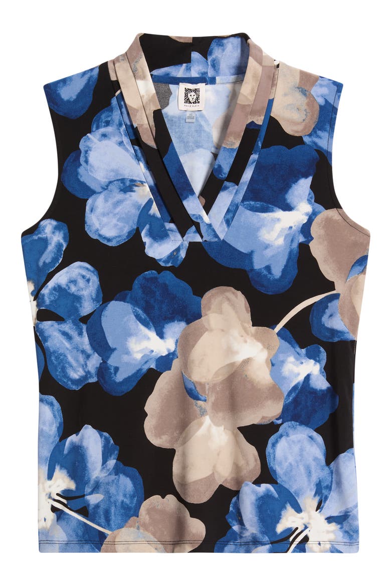 Triple Pleat Floral Sleeveless Top, Alternate, color, ANNE BLACK/ DUTCH BLUE MULTI