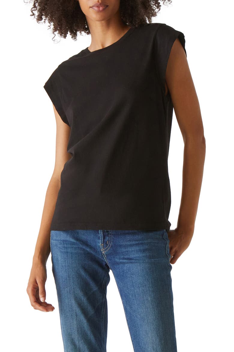Joey Power Shoulder T-Shirt, Main, color, BLACK