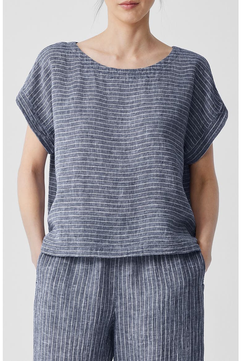 Stripe Ballet Neck Organic Linen Top, Main, color, OCEAN